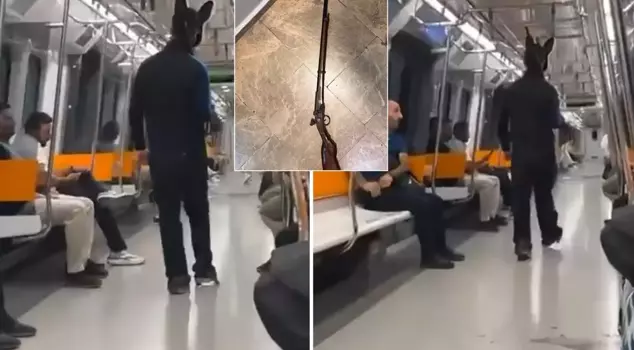 Panic moments in the Istanbul metro! A young man in a rabbit costume armed with a rifle was detained.