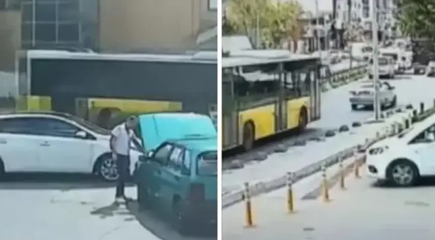 A piece that broke off from the IETT bus fell onto the gas station.