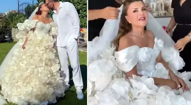Astrolog Nuray Sayarı's happiest day! Her wedding dress made a statement at the ceremony.