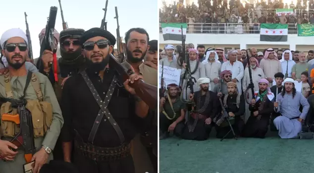 They gathered in the stadium with their weapons and challenged the terrorist organization PKK/YPG.