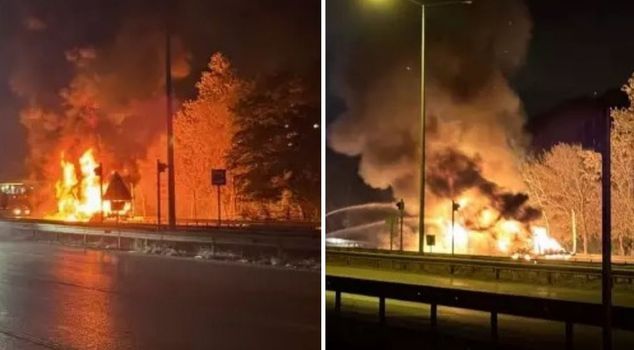 Опасные моменты! Грузовик с пожаром на прицепе проехал 8 километров в огне.