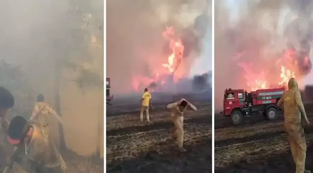 The difficult struggle of the fire fighters in Çanakkale is captured on camera! They were trapped inside the ring of fire.