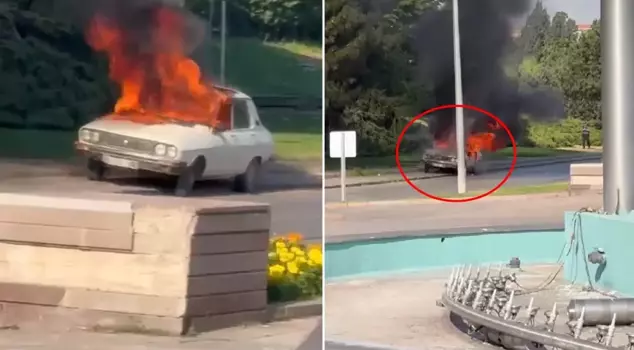 A white Toros was burned in front of the Turkish Grand National Assembly (TBMM).