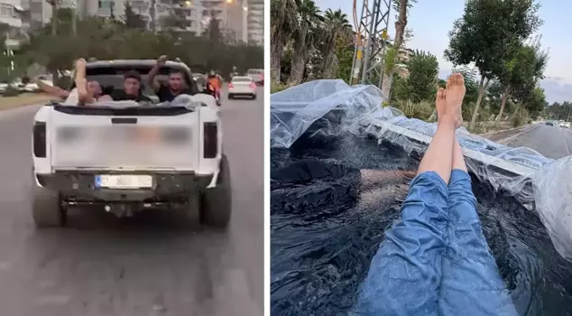 The most expensive coolness: He turned the car's body into a pool and went for a ride with his friends.