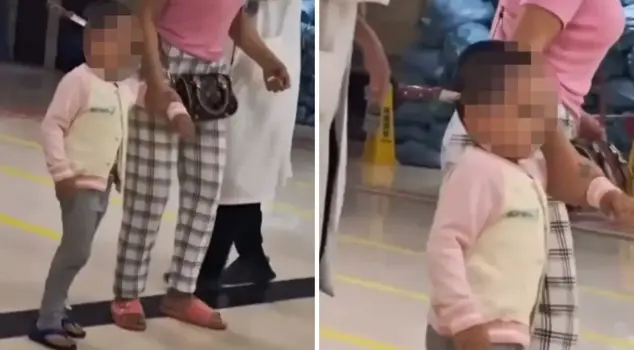 The three-year-old girl walked to the hospital with a knife stuck in her head.