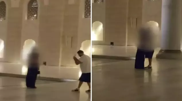 Controversial image at Büyük Çamlıca Mosque: Two people are kissing here.