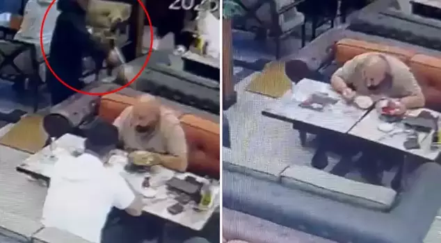 The moment of the attack on the club president captured on camera: He was killed while eating.