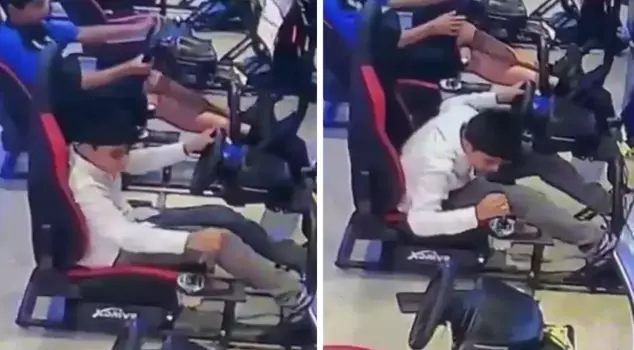 When he got too carried away with the game, he broke the gear stick.