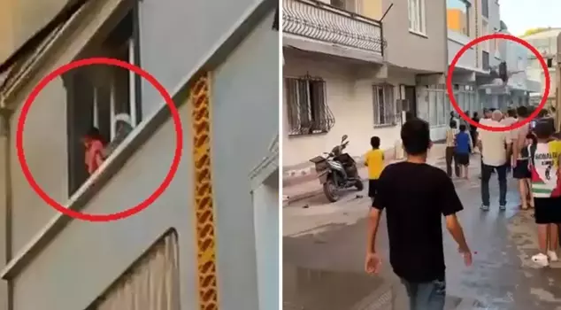 Breathtaking moments in the fire! First, he threw his child, then he jumped himself.