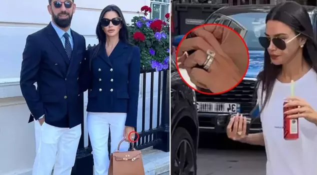 Arda Turan's wife Aslıhan Doğan Turan shows off her ring.