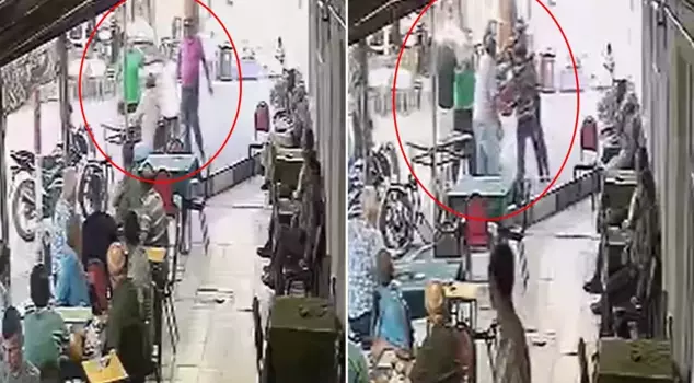 The mother who stormed the coffee shop gives a beating to the man who hit her autistic child.