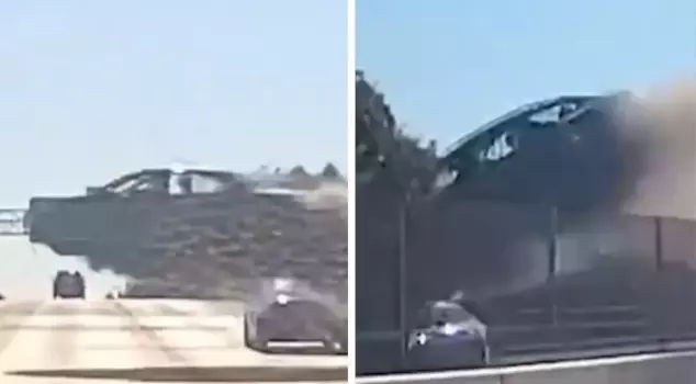 A vehicle lost control and flew off the highway in New York.