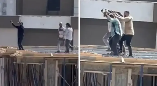 Workers on the 10th floor danced the halay after hearing music from a car.
