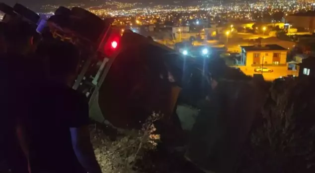 The truck with failed brakes overturned, and the driver is missing.