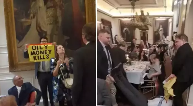 Climate activists stormed the gala organized for Trump's visit to England.