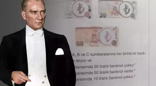 A publishing house censored the image of Atatürk on the banknotes they used for their questions.