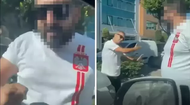 He blocked the way of the Ukrainian driver he was arguing with and punched the vehicle.