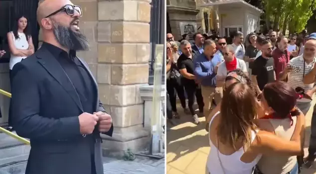 The group celebrating the headscarf ban shouted back: This is a Muslim Turkish state.