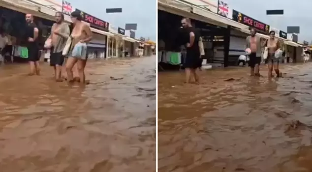 Fethiye was hit by a flood! The roads in Ölüdeniz Bazaar turned into a lake.