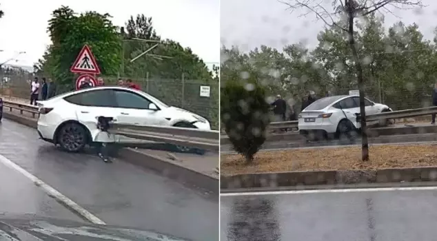 Such an accident has never been seen! The barrier pierced through the Tesla.