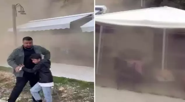 Rocks fell into the tea garden in Silivri.