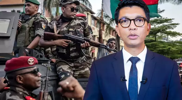 The President of Madagascar, Rajoelina, left the country due to protests.