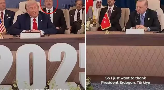 While Trump was praising Erdoğan, Aliyev's facial expression drew attention.