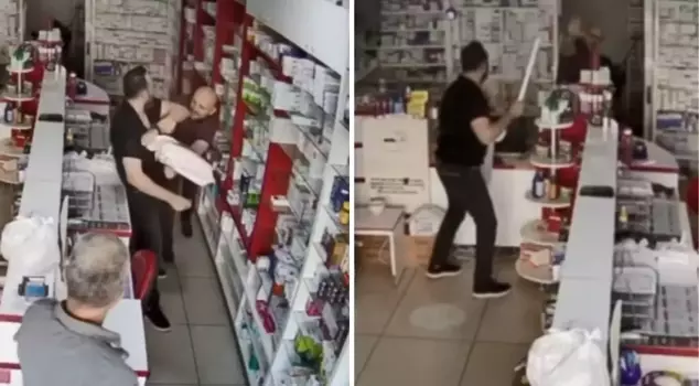 The person beat the pharmacy employee with a stick because they gave them a substitute medication.
