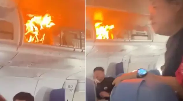A fire broke out in the cabin of the airplane in the air.