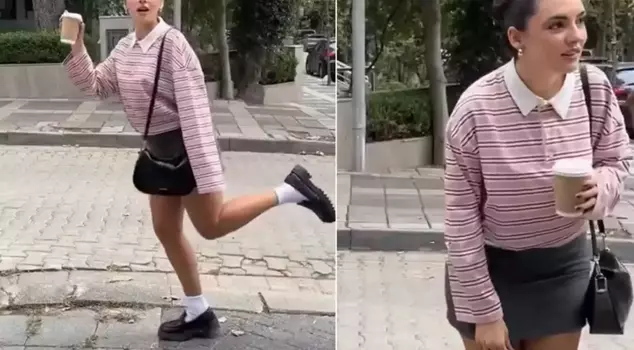 The inappropriate comment on the legs of the young girl filming a video on the street.