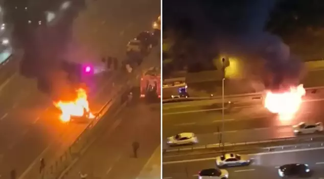 The moving car on the E-5 turned into a ball of fire.