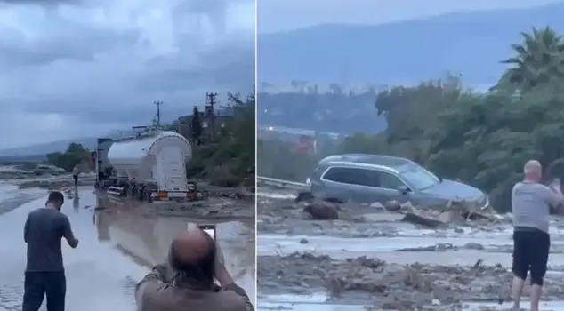 Heavy rainfall in Hatay caused a landslide! The highway was closed, and schools were canceled.