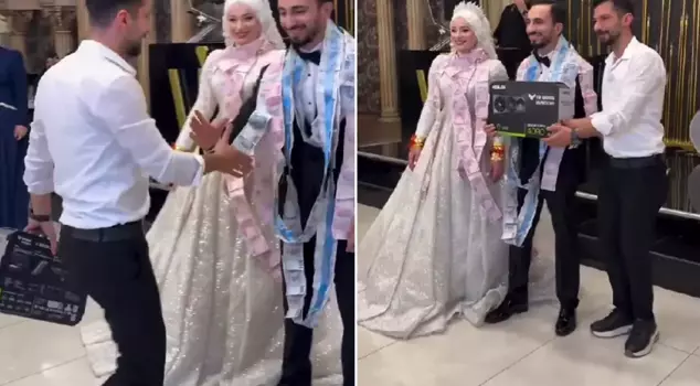 At the wedding, a graphics card was installed on the groom.
