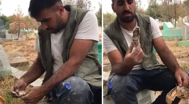 The chilling scene in the cemetery! He set it on fire as soon as he found it.