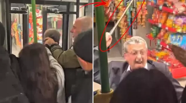 A fight broke out on the bus! An elderly passenger attacked with a cane and headbutted someone.