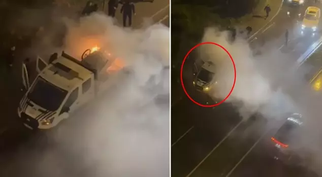 A street vendor set fire to a municipal police vehicle in Kartal.