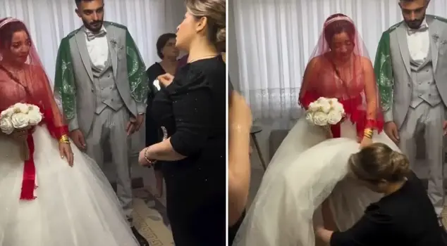 The bride's mother gives the groom a cold shower! Lifting her daughter's skirt...