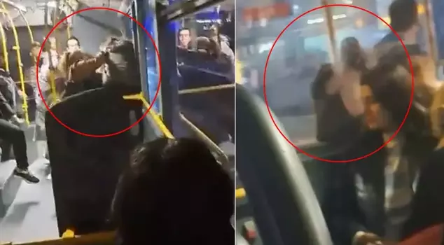 Bus seat fight! Two women started throwing punches.