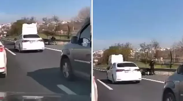 Traffic horror! He attempted to kill the motorcyclist he was arguing with.