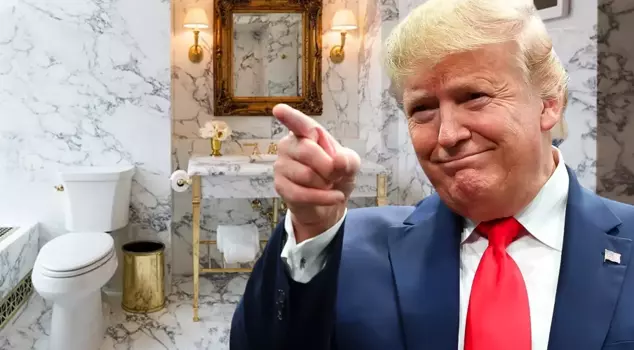 Trump renovated the Lincoln Bathroom in the White House! Gold-plated trash can, faucet...