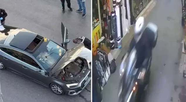 The motorcycle attacker shot his rival with a gun while he was in a car.