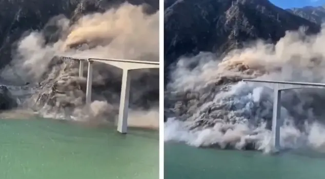 A partial collapse occurred at the Hongqi Bridge in China.