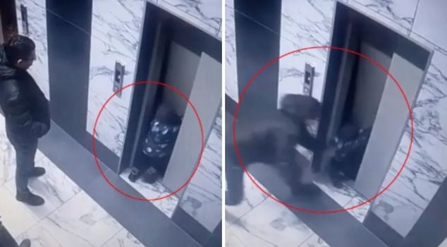 Moments of horror captured on camera: A small child fell into the elevator shaft!