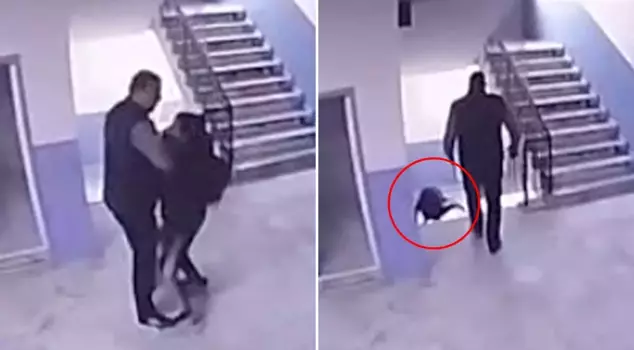 The school principal who pushed the student with autism down the stairs has been taken into custody.