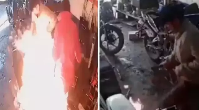 They poured flammable substances instead of water on the fire and got caught in the flames.