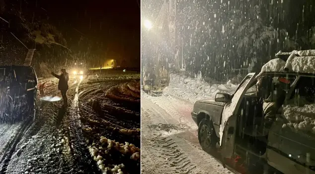 The first snow of the season fell at 3 o'clock! The roads are closed.