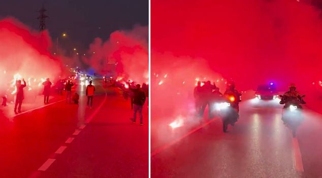 The Turkish National Football Team entered the stadium with torches.