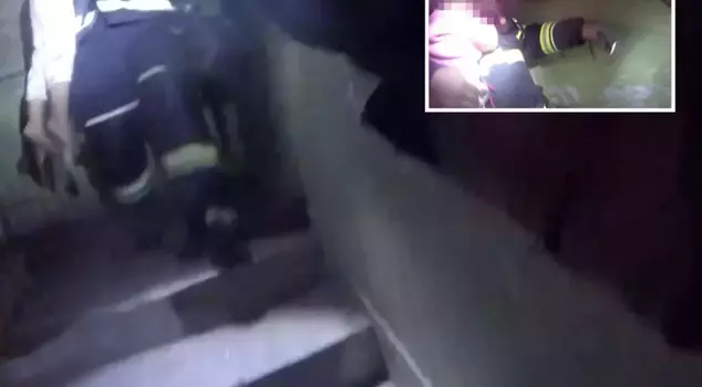 A fire in Diyarbakır, which affected 7 people including 2 children, was captured on a helmet camera.