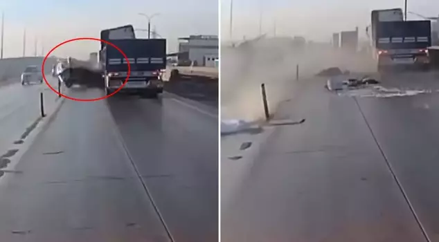 The vehicle that crashed into the truck was completely destroyed.