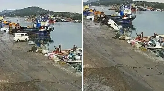 The truck flew into the sea like this! Here are those moments.